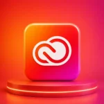 خرید اشتراک Adobe Creative Cloud با آیکون سه‌بعدی ادوبی کریتیو کلود روی پس‌زمینه قرمز و نارنجی