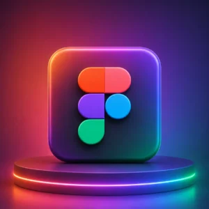 خرید اشتراک Figma Professional با آیکون سه‌بعدی فیگما روی پس‌زمینه رنگی و نورپردازی نئونی