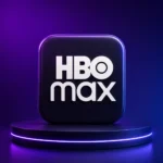 خرید اشتراک HBO Max با آیکون سهبعدی اچ بی او مکس روی پسزمینه بنفش و آبی نئونی
