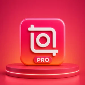 خرید اشتراک InShot Pro با آیکون سه‌بعدی اینشات پرو روی پس‌زمینه قرمز و نارنجی