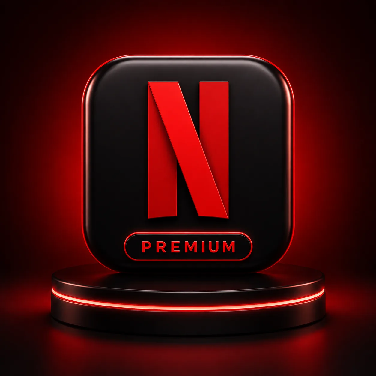 خرید اشتراک Netflix Premium با آیکون سهبعدی نتفلیکس پریمیوم روی پسزمینه مشکی و قرمز